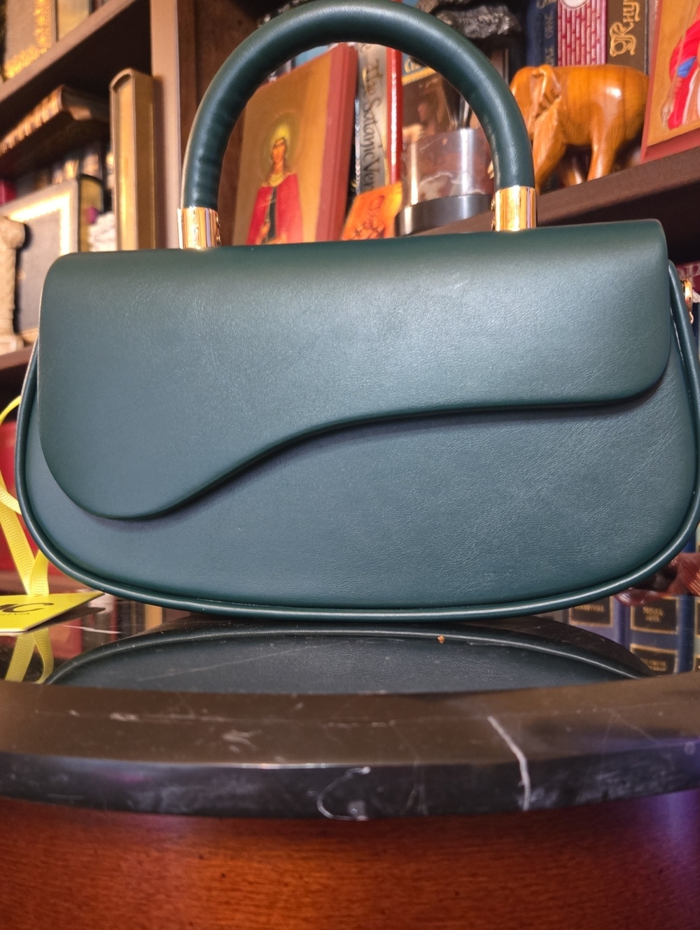 Elegant Structured Deep Green Top-Handle  Midsize Mini Bag
